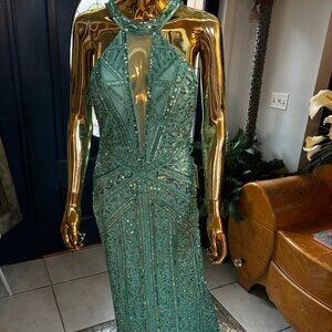 Turquoise Halter Sequin Gown Size 10 - Evening Dress Prom